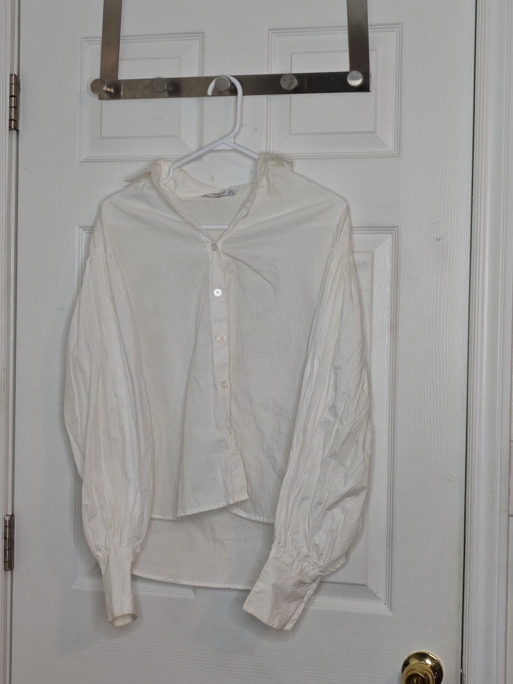 Mango Bell Sleeve Crop Length White Button-up Cotton Shirt Size US4